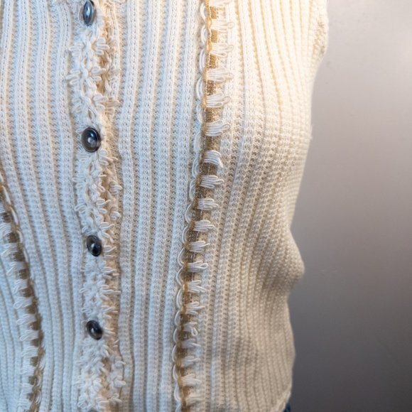 Yesemar Womens Medium Knit Top Sleeveless Cream Organic Cotton Boho Crochet - Picture 6 of 9